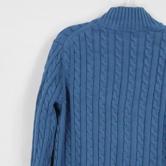 LL Bean Sweater Women Large Blue Cable Knit Full Zip Chunky Outdoors Casual Fall - Picture 8 of 15